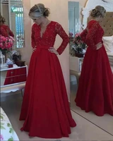 summer a line mother of the bride dresses floor length full sleeve v neck women evening red satin long wedding guest party gowns