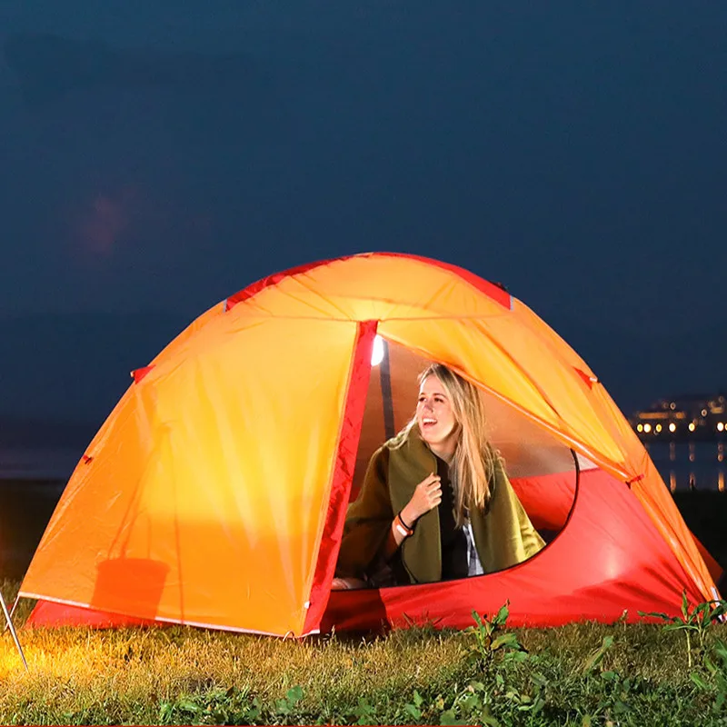 

Outdoor Backpacking Camping Tent Lightweight For 2-3 People Double-Layer Rainproof Travel Beach Portable Aluminum Pole Tents