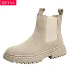 QUTAA2022 женские ботильоны; Сезон осень-зима; Повседневная обувь из коровьей замши на квадратном каблуке и платформе с круглым носком; Женская обувь; Размеры 35-40