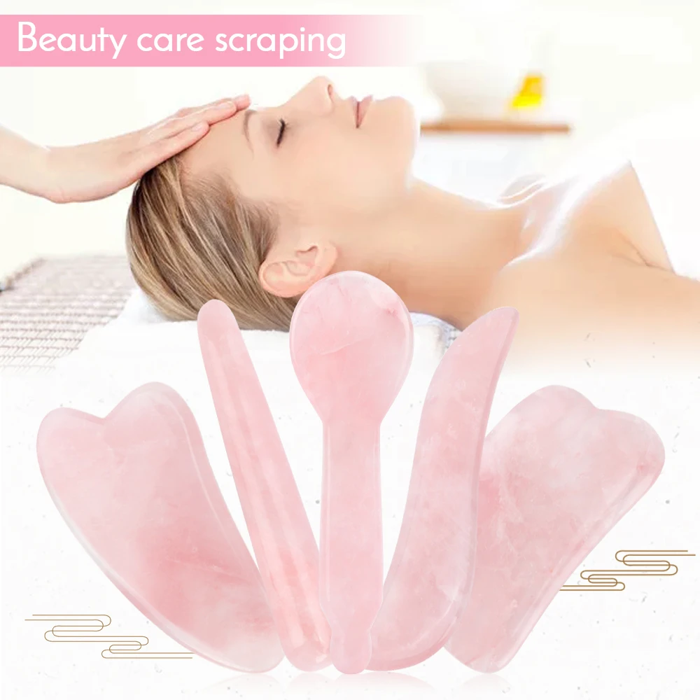 Natural Jade Gua sha Scraping Massage Scraper Face Massager Board Rose Quartz Agate Acupoint Facial Eye Care Beauty Tools |