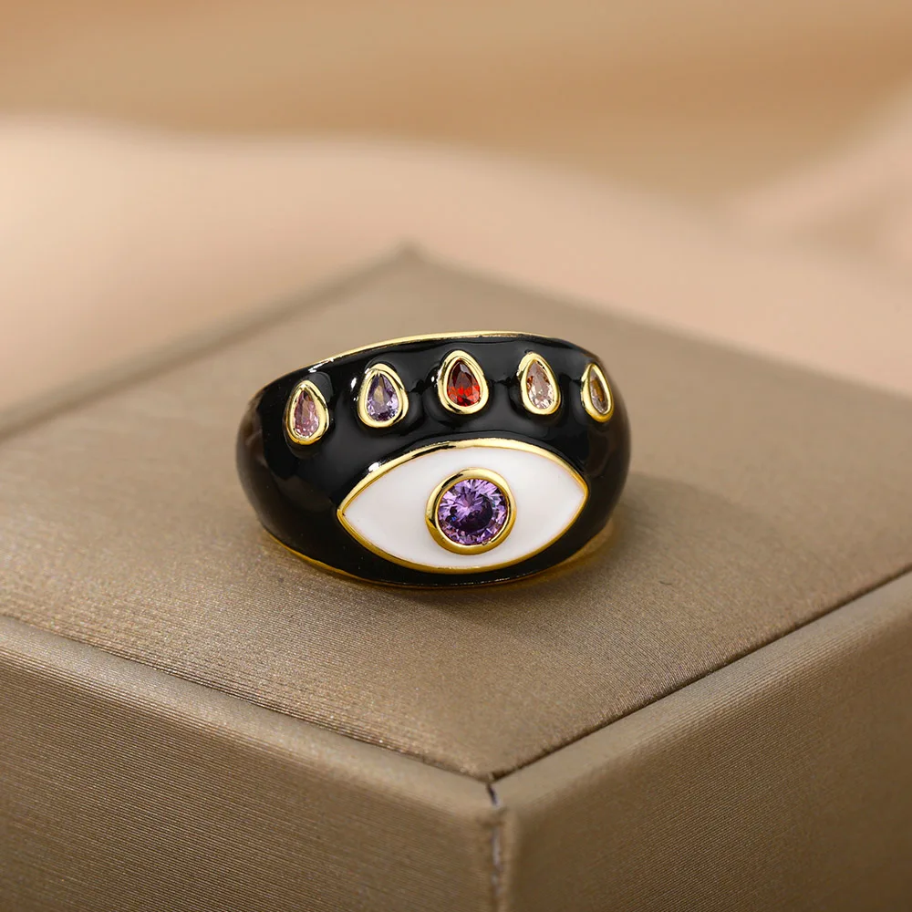 

2022 Trend Colorful Rings For Women Bohemian Adjustable Open Evil Eye Ring Female Zircon Party Jewerly Couple Gift anillos mujer