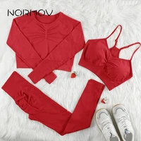 normov 23 pcs gym set for women seamless 11 colors hot yoga set long sleeve shirts leggings push up bra high waist sports suits