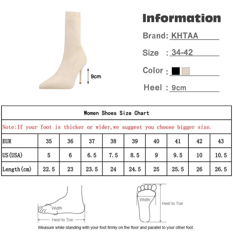

Women Stretch Knitted Mid-Calf Boots Pointed Toe High Heel Female Slip On Fashion Elegant Ladies Sock Shoes Comfort Autumn