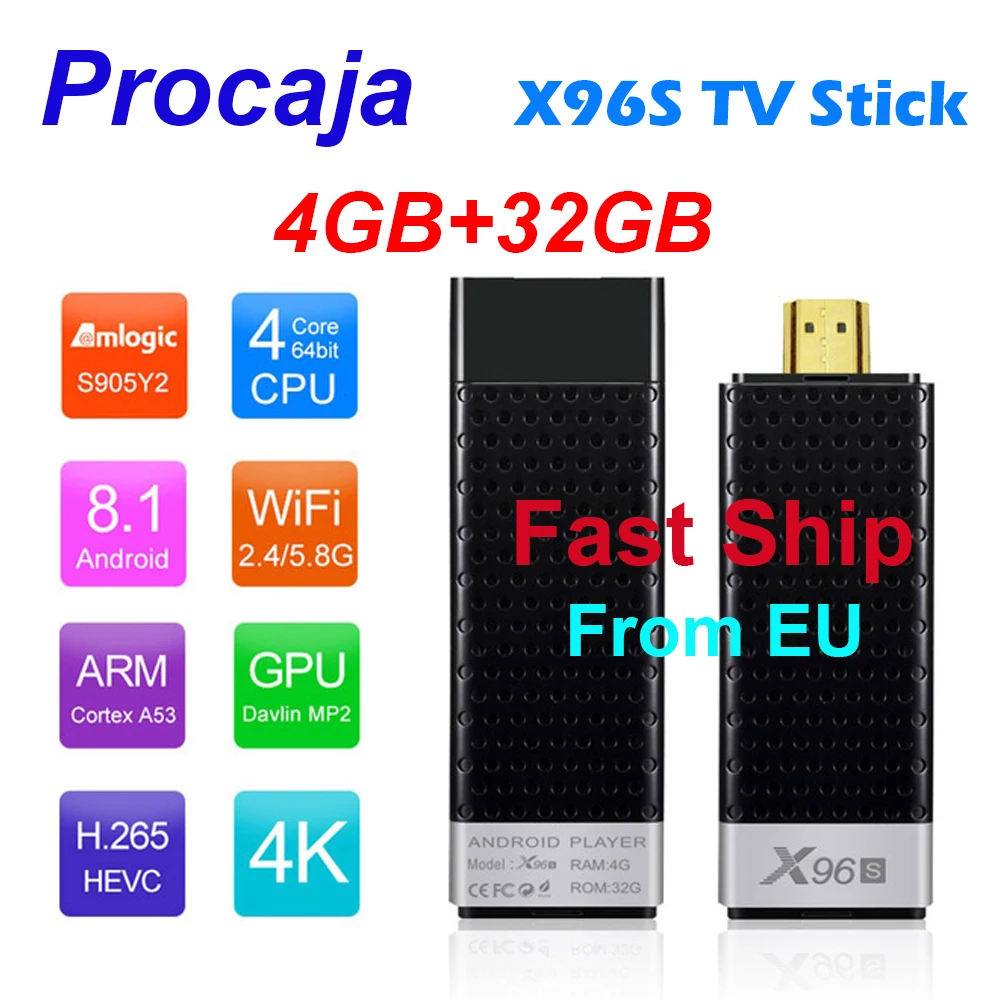ТВ флешка Procaja X96S Android 8 1 X96 S 4 Гб 32 ГБ S905Y2 четыре ядра 2 ГГц и 5 Двойной Wi Fi BT4.2 1080P