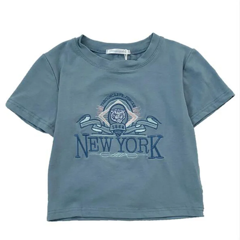 

High Quality Embroidery T shirt Women European American Style Short Sleeve O Neck Women Tops Short Length Woman T-shirt