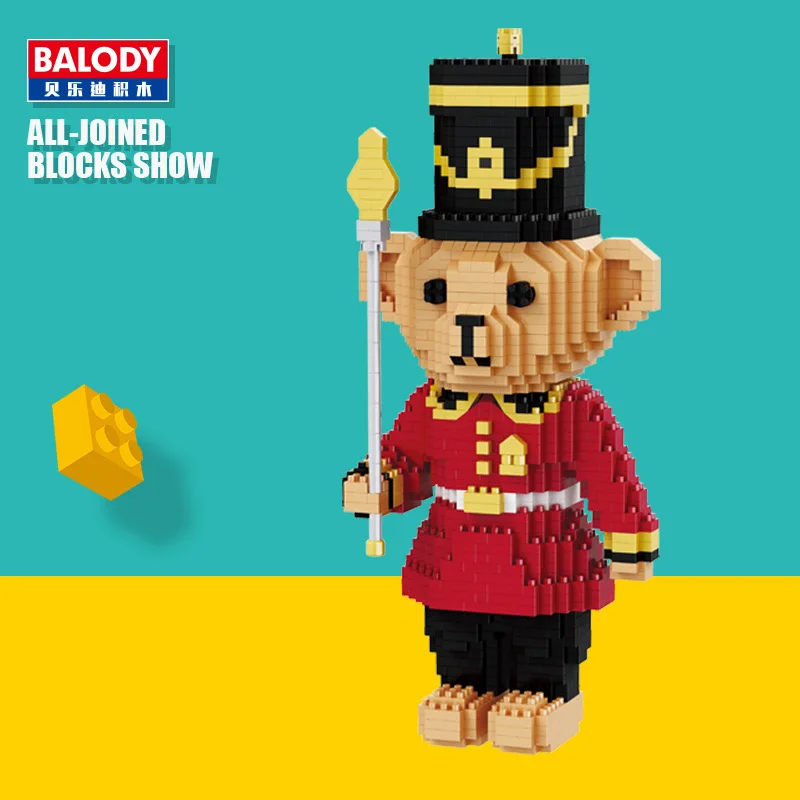 Balody 16059 Мультфильм Королевский красный медведь Солдат модель DIY микроконструктор