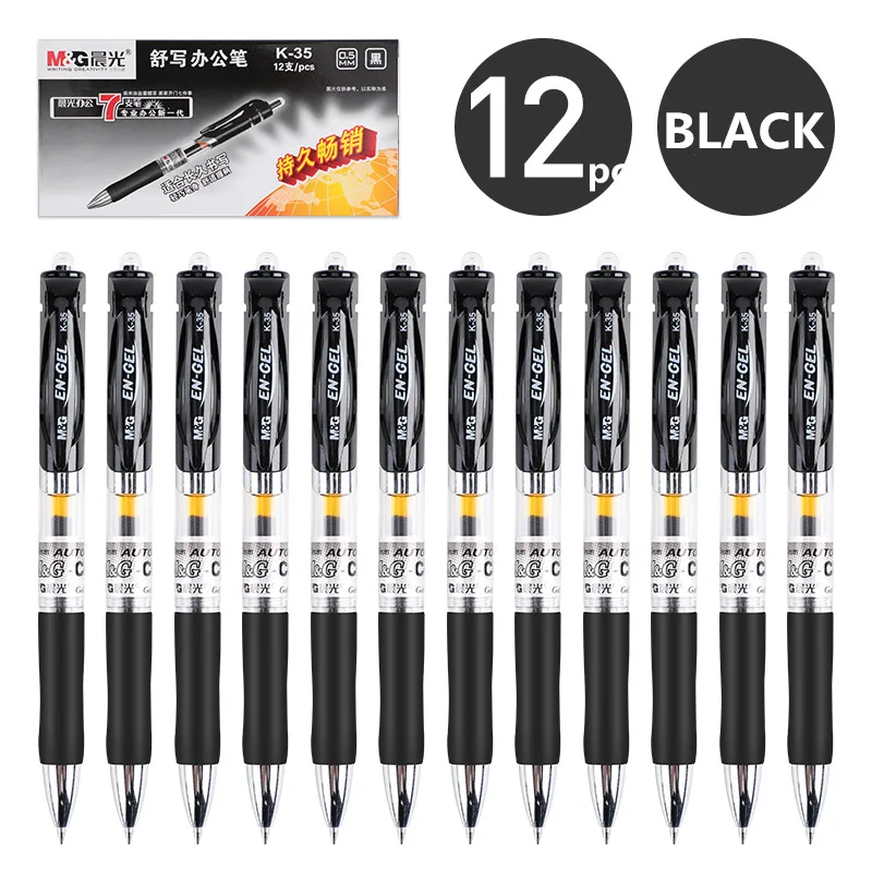 12pcs pen M& G K-35 0,5 мм Тип пуш-ап с чернилами стандартных цветов студенты офис специальная ручка 12 шт./кор - Цвет: 12pcs pen