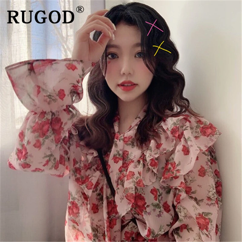 Женское офисное платье RUGOD элегантная шифоновая блузка с расклешенным рукавом и