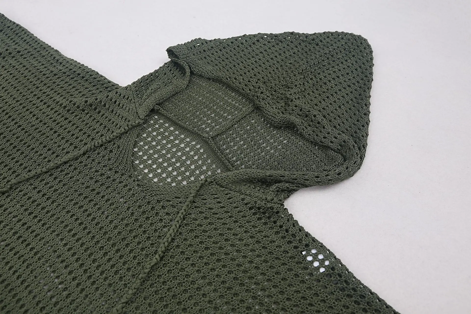 Women's Beach Cover Up Army Green Tassel Knitted Cover Ups Hooded Crochet Sweater Sexy Bikini Mesh Covers Bathing Suit Dress