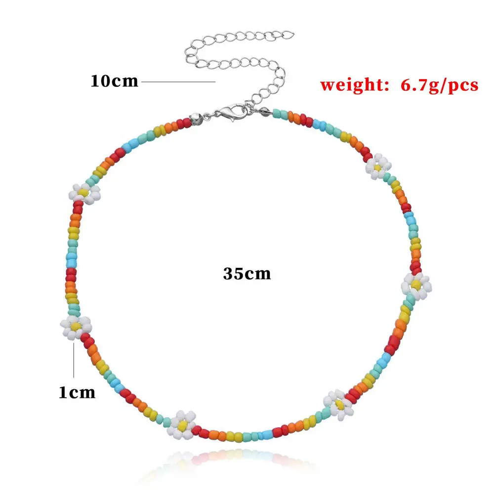 

Bohemian Colorful Seed Bead Daisy Flower Choker Necklaces Statement Short Collar Clavicle Chain Necklace Party Women Jewelry