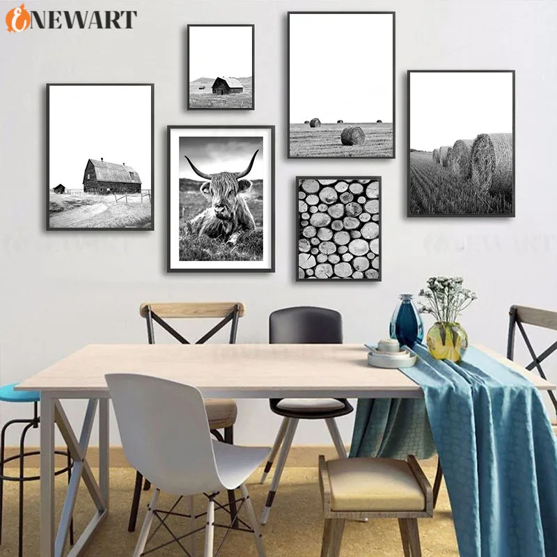 Декоративный настенный постер в скандинавском стиле черно белый природный