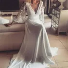 Богемское пляжное белые свадебные платья с кружевной аппликацией, полной длины пикантные туфли с низким вырезом на спине, длинным рукавом и глубоким v-образным вырезом размера плюс в богемном стиле, платья невесты