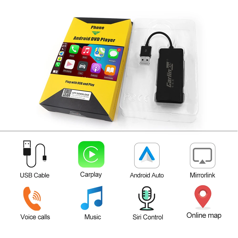 

CarlinKit Wired Apple Carplay Dongle Adapter Android Auto For Android System Car Navigation Player Smart Mirror Link Radio IOS14