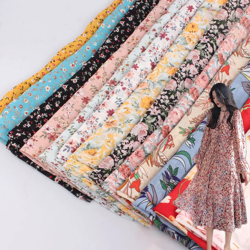 

100X150cm Pearl Printed Chiffon Fabrics for Sewing Summer Cedar Female Fashion Blouse Foreign Style Floral Dress Meterial