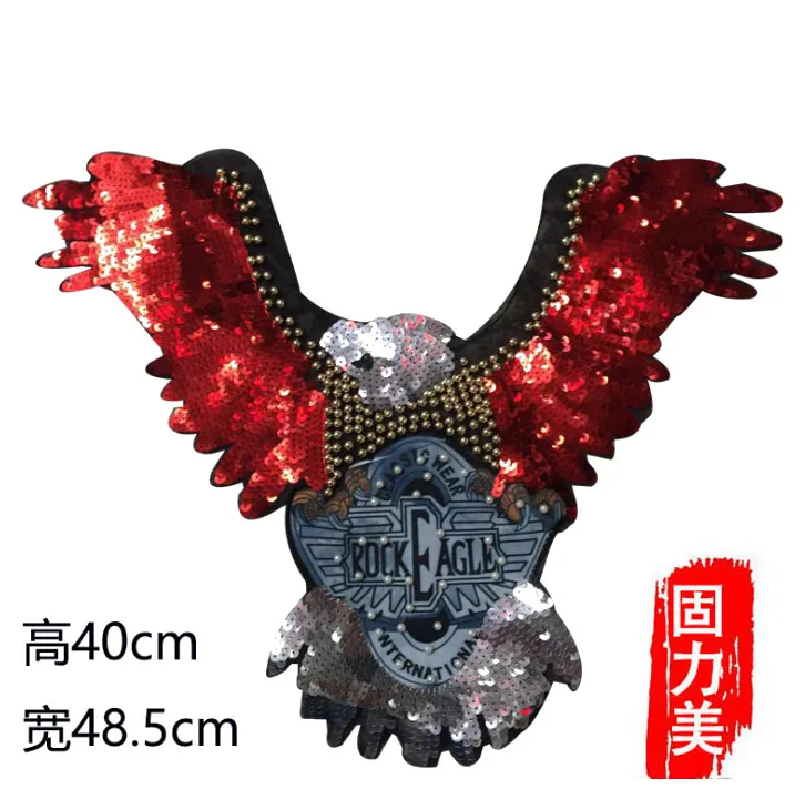 1pc big size 40*49cm red feather eagle sequins and pearl bead beaded sewing on patch | Patches