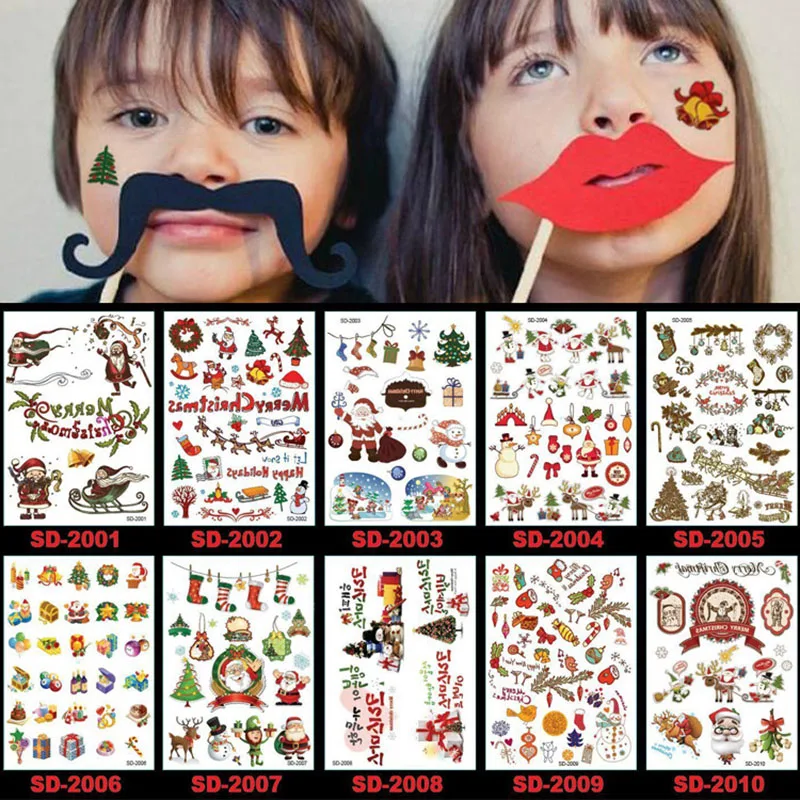 10 шт./компл. Рождественская наклейки для временных татуировок детей и взрослых