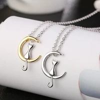 cute animal cats necklace for women gold with silver color pendant chain neck female anniversary party simple chokers neck gifts