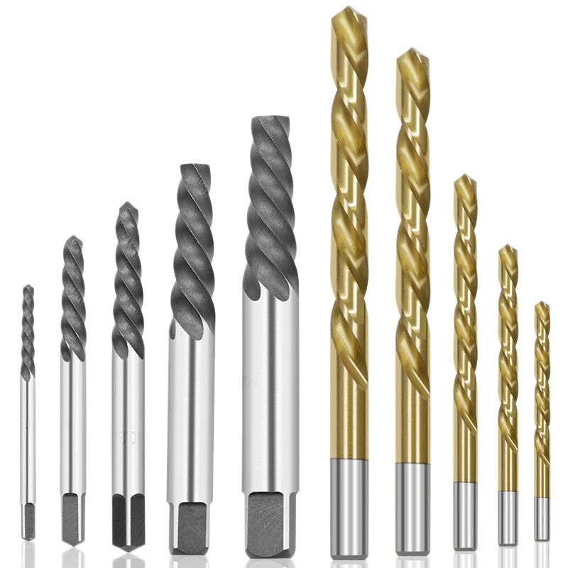 

10Pcs Cobalt Left Hand Drill Bit Set + Broken Bolt Damaged Screw Extractor Set