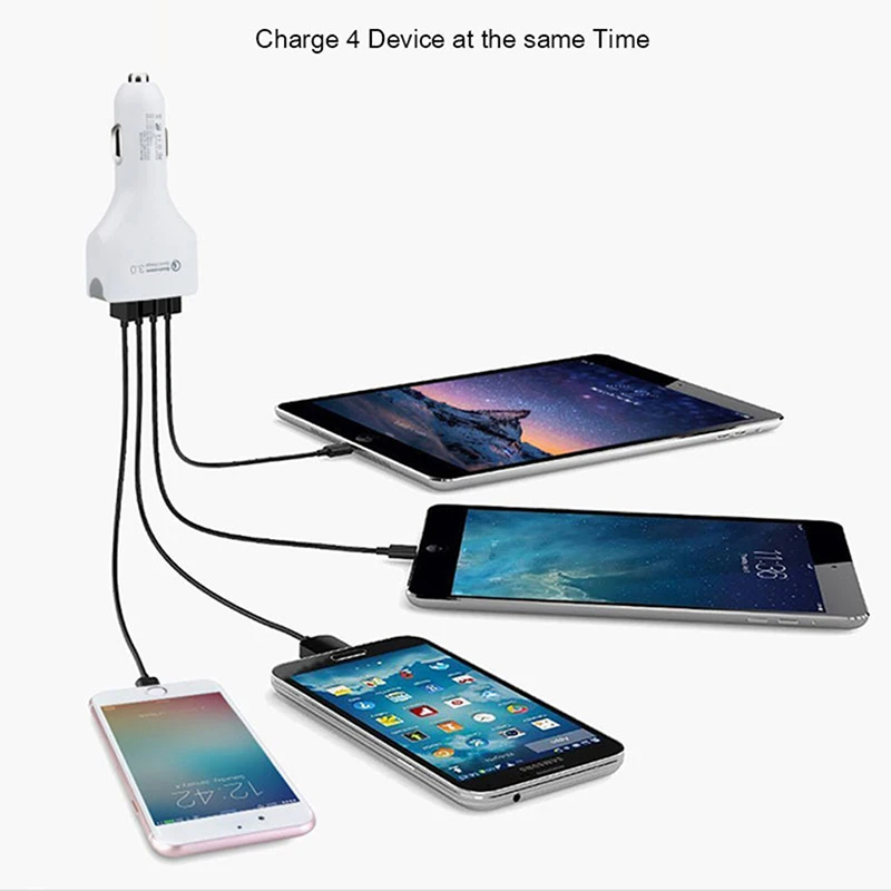 

1PC 4 Port USB Car Charger QC3.0 Quick Phone Charge Adapter Fast Smart Charging for Samsung Galaxy S7 Edge iPhone