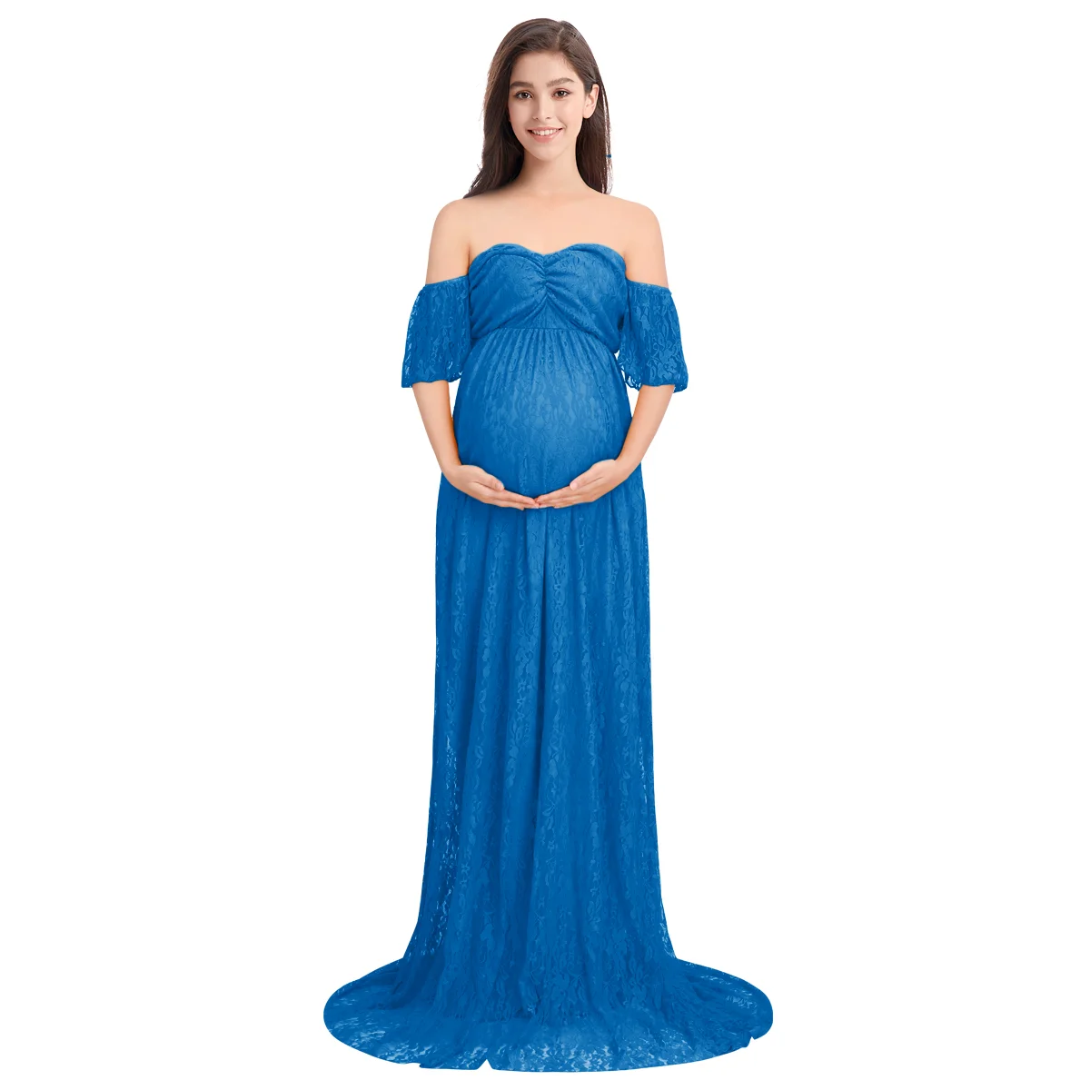 Blue Платье для беременных длинное платье с длинным шлейфом для фотография беременной женщины свадебное платье для беременных Платья для фотосессии - Цвет: Blue