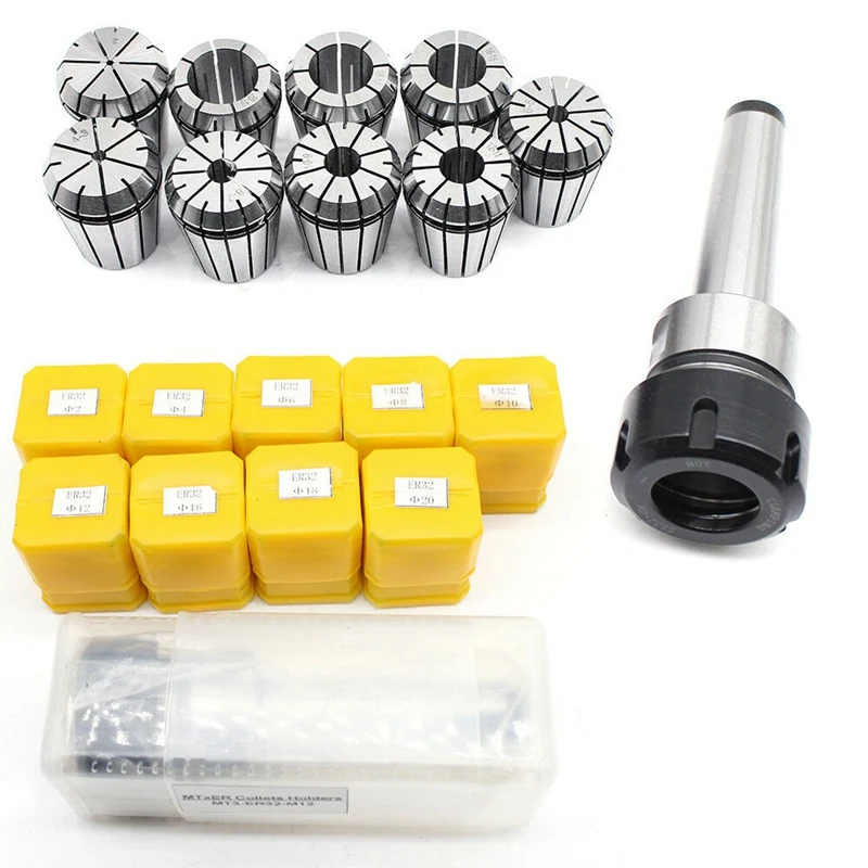 

MT3 ER32 Collet Chuck Morse Taper Holder Milling Chuck M12 + 9Pcs Collets