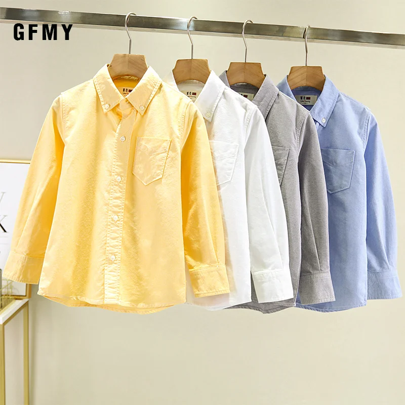 

GFMY Boys White Shirts for Kids Clothes Solid Cotton Formal Shirt for boys Teenagers School Performance Uniform 4-16 Years Old