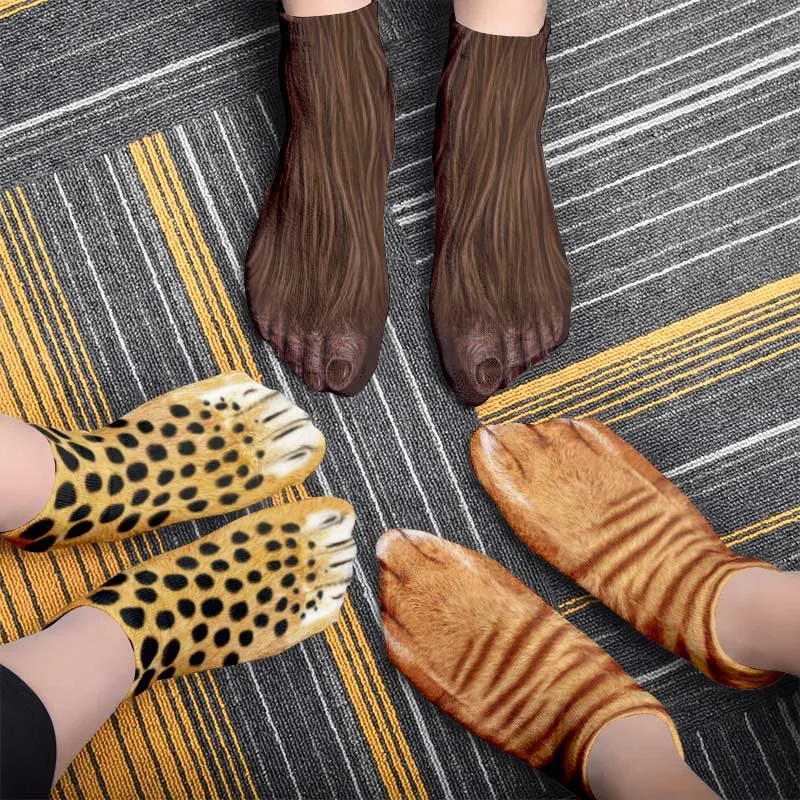 Носки унисекс с 3D-принтом в виде лап животных короткие мягкие повседневные милые