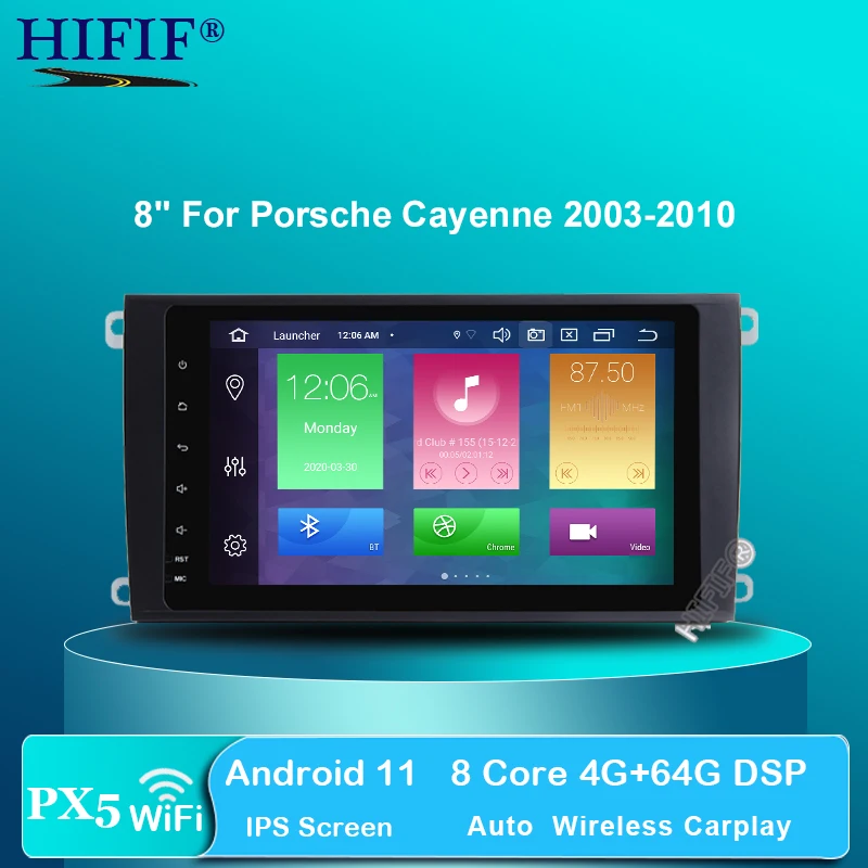 

4G +64G Android 11 Octa-core Car DVD Player for Porsche Cayenne 2003-2013 with Radio Wifi GPS DVR 32GB ROM, 8 inch Big Screen