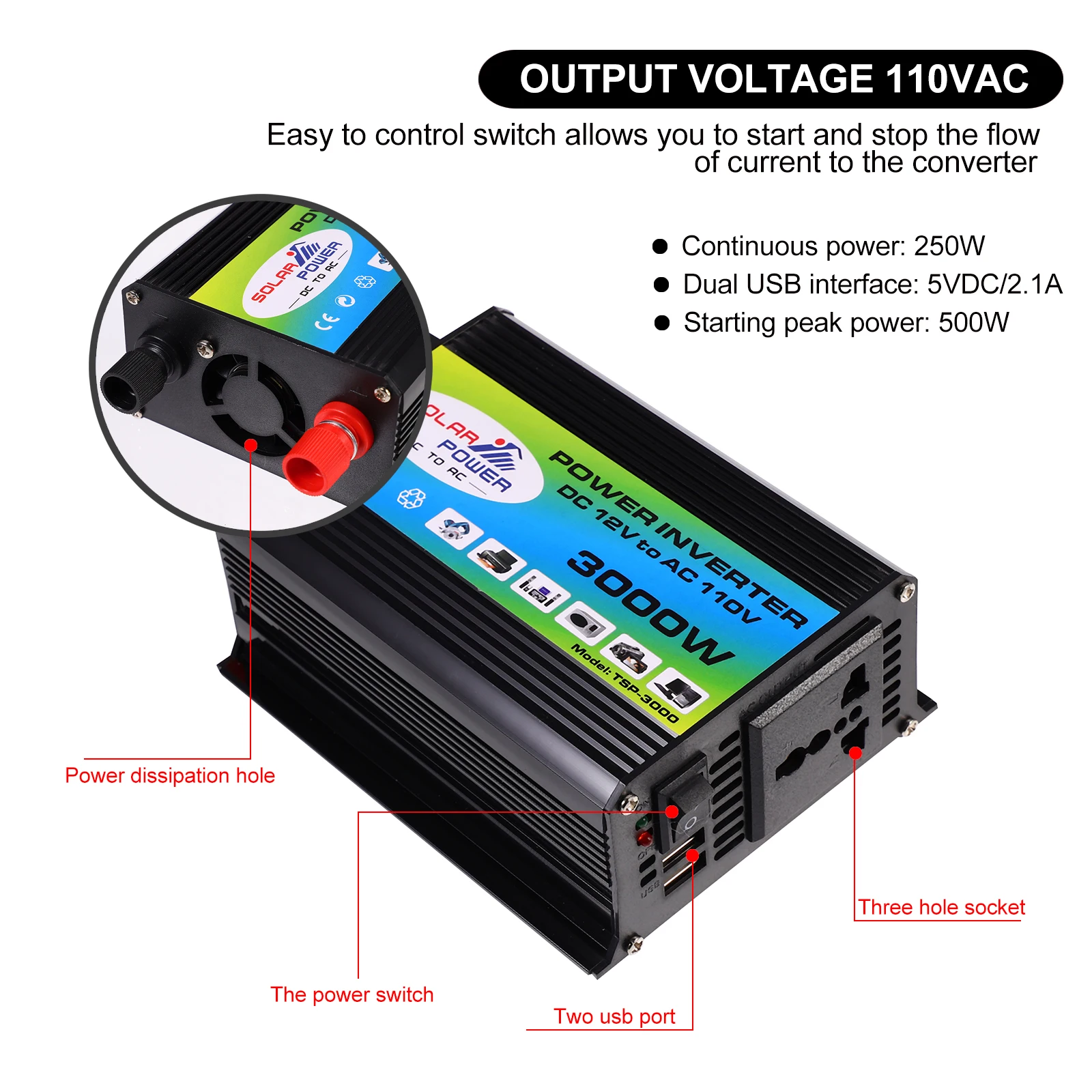 

1 Set Multifunction Dual USB Power Inverter DC 12V to AC 110V Voltage Converter For Car motorcycle Electric car home appliances