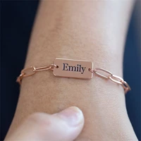 personalized custom name bracelet paper clip chain square nameplate fashion jewelry gift best gift for lady wife