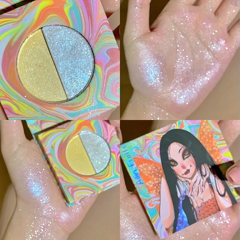 Дьявол двухцветный мерцающий и сияющий хайлайтер пудра глиттер палитра