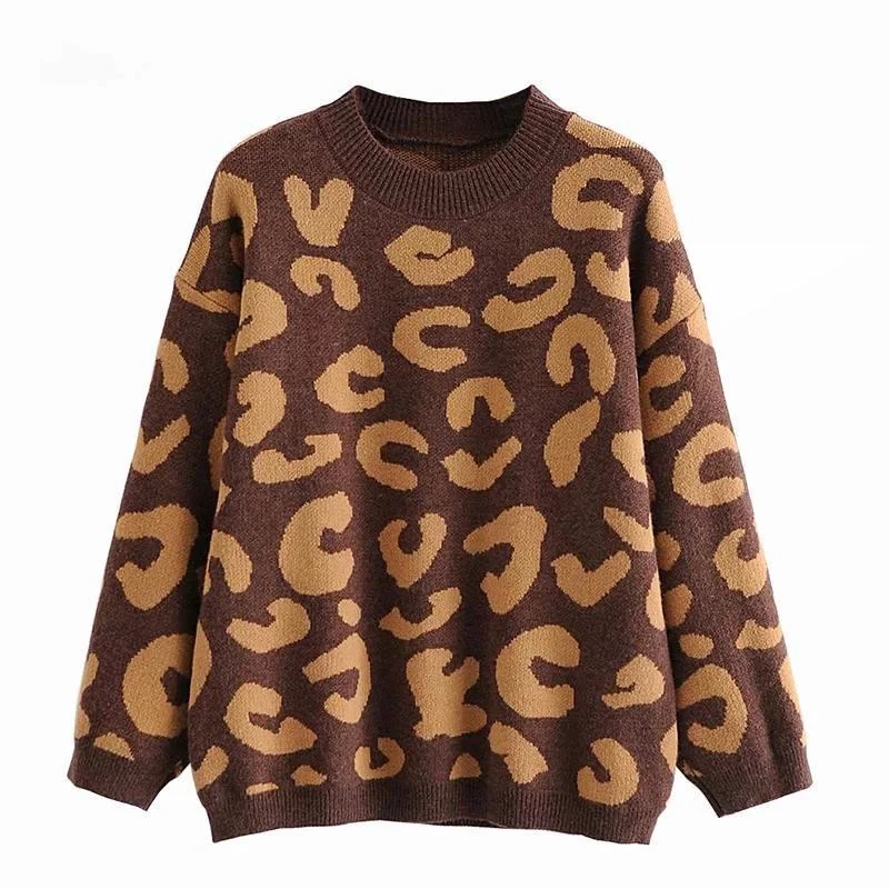 

Fall Winter Women's Oversized Animal Sweaters Long Sleeve Thick Warm Leopard Knitted Jumper Casual Loose Pullovers Female C-222