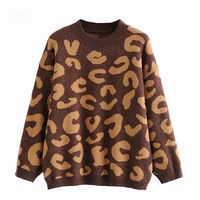fall winter womens oversized animal sweaters long sleeve thick warm leopard knitted jumper casual loose pullovers female c 222