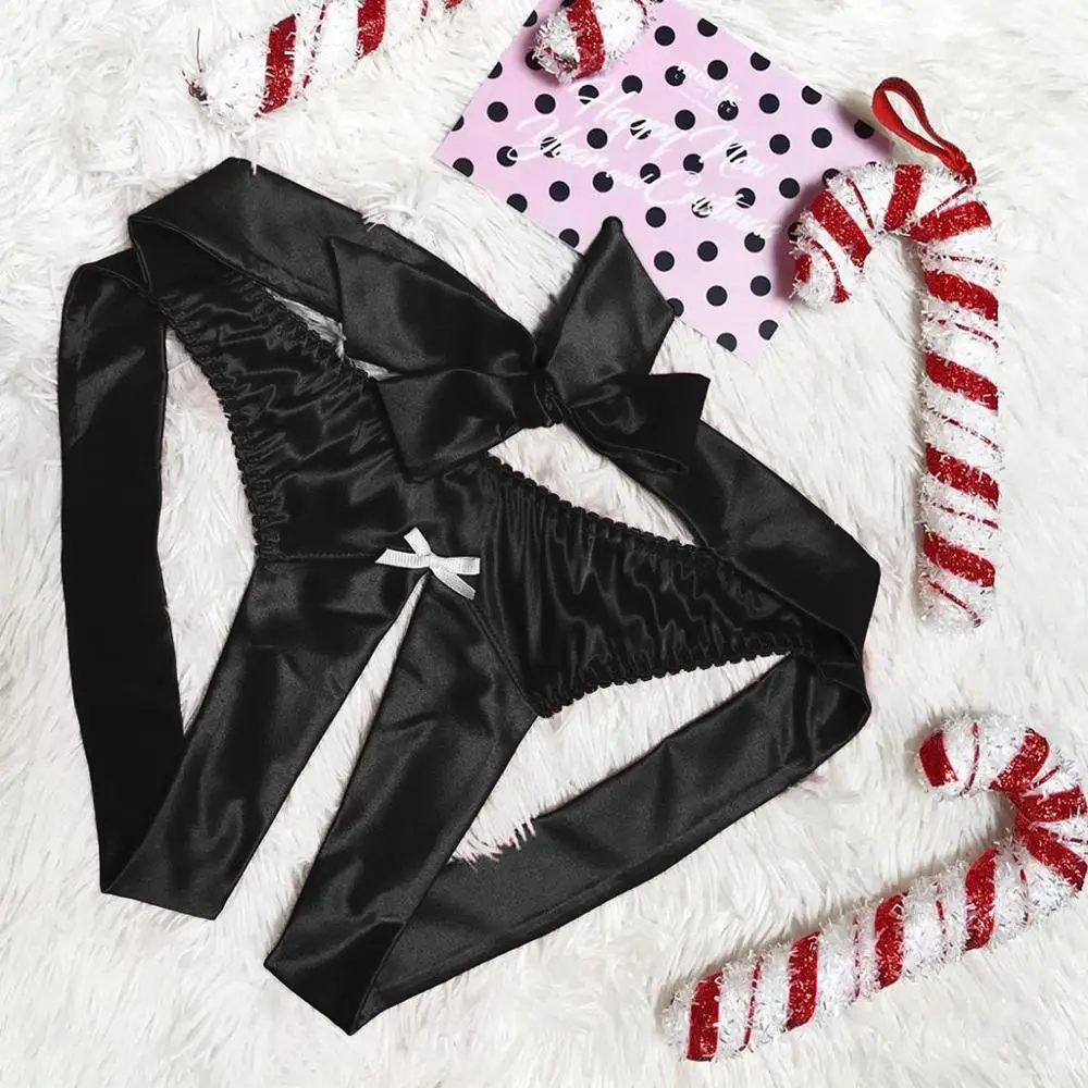 Сексуальные бесшовные трусики женские атласные шелковые ленты с бантом стринги