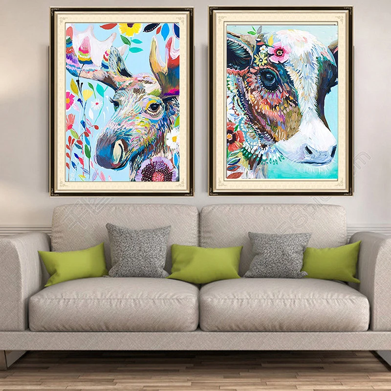 4 шт./компл. полная дрель круглая Алмазная картина корова животное 5D DIY Вышивка