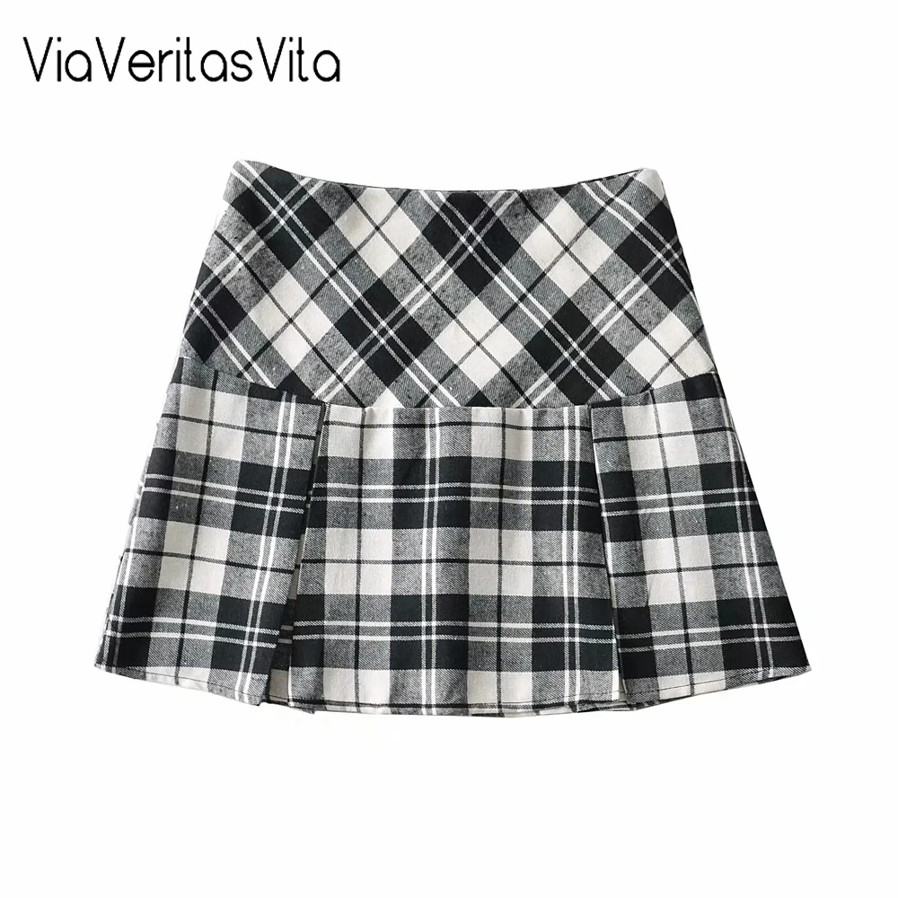 

Женские винтажные мини-юбки Harakuju, зеленые клетчатые юбки с высокой талией в Корейском стиле ретро, Y2K, черные юбки 2021