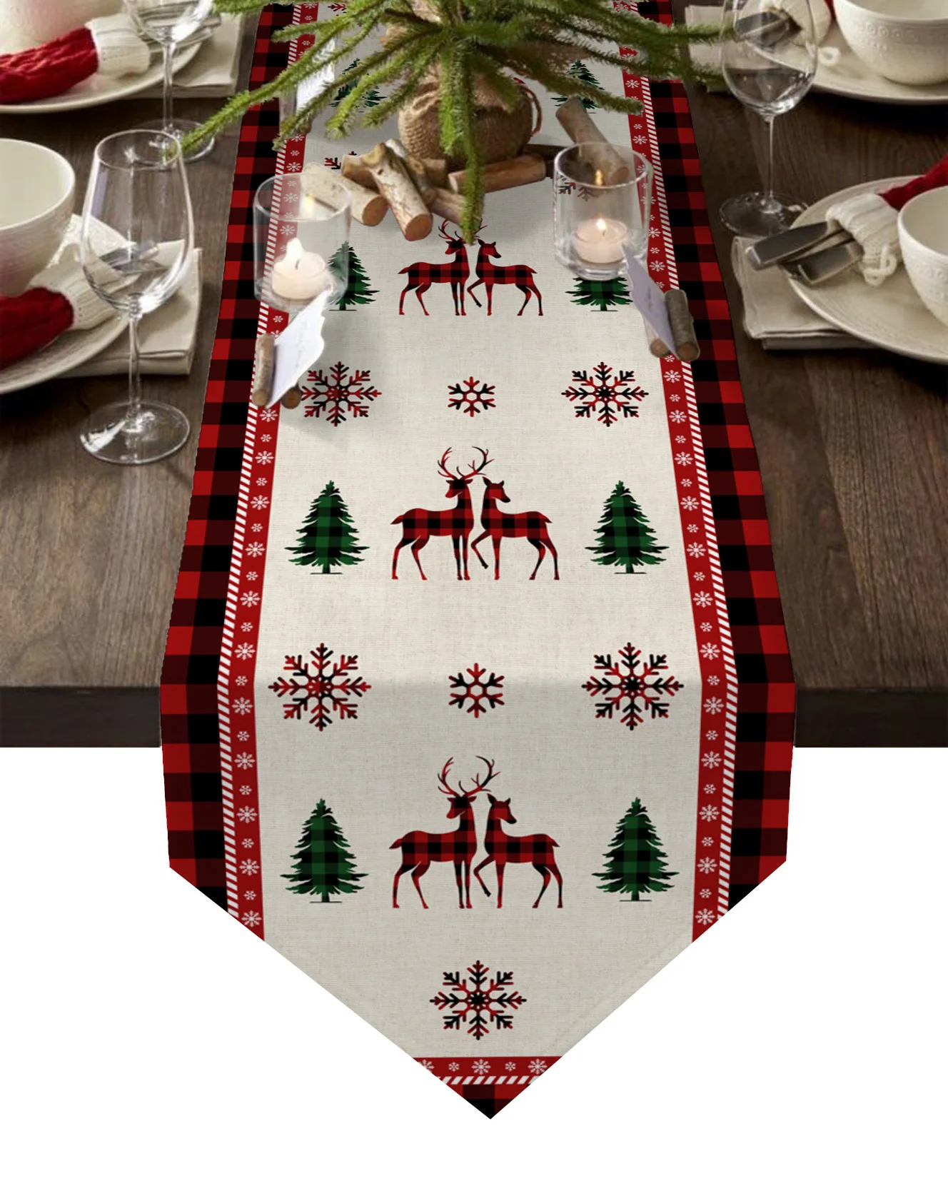 

Christmas Elk Christmas Tree Snowflake Lattice Table Runner Desktop Tablecloth Decorations For Home Xmas New Year Ornaments