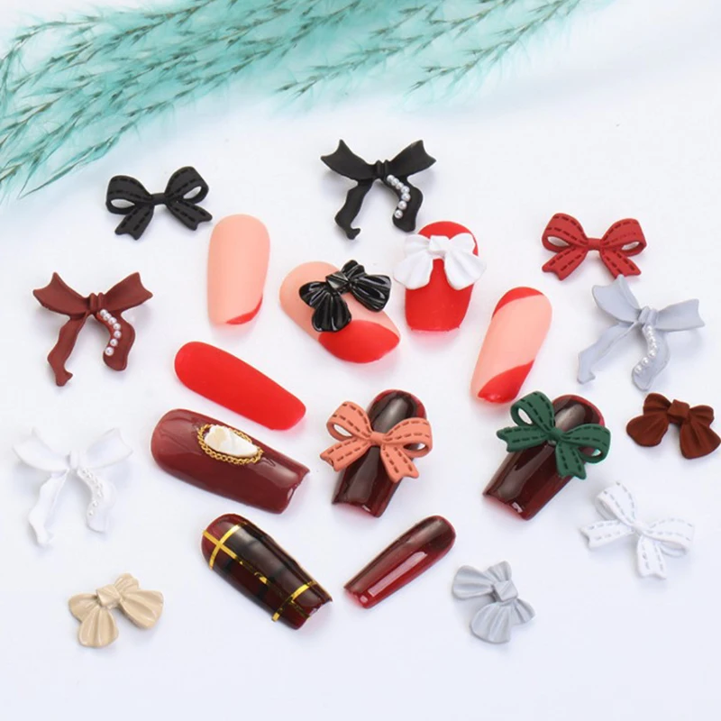

5Pcs Cute Acrylic Nail Decorations Bow Pearls Resin Nail Parts Butterfly 3D Decorative Butterflies For Nail Designs Korean Nails