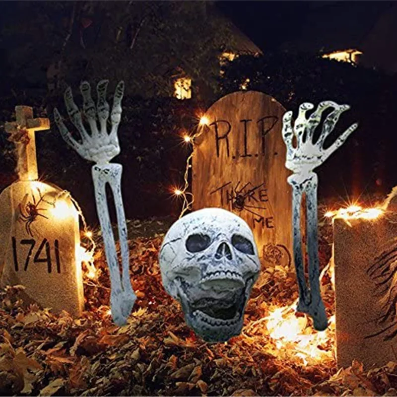 

Украшение на Хэллоуин, реквизит, Череп, дом с привидениями, реалистичные кости, голова, руки, кладбище, сцена, косплей, «сделай сам», украшения для ужавечерние