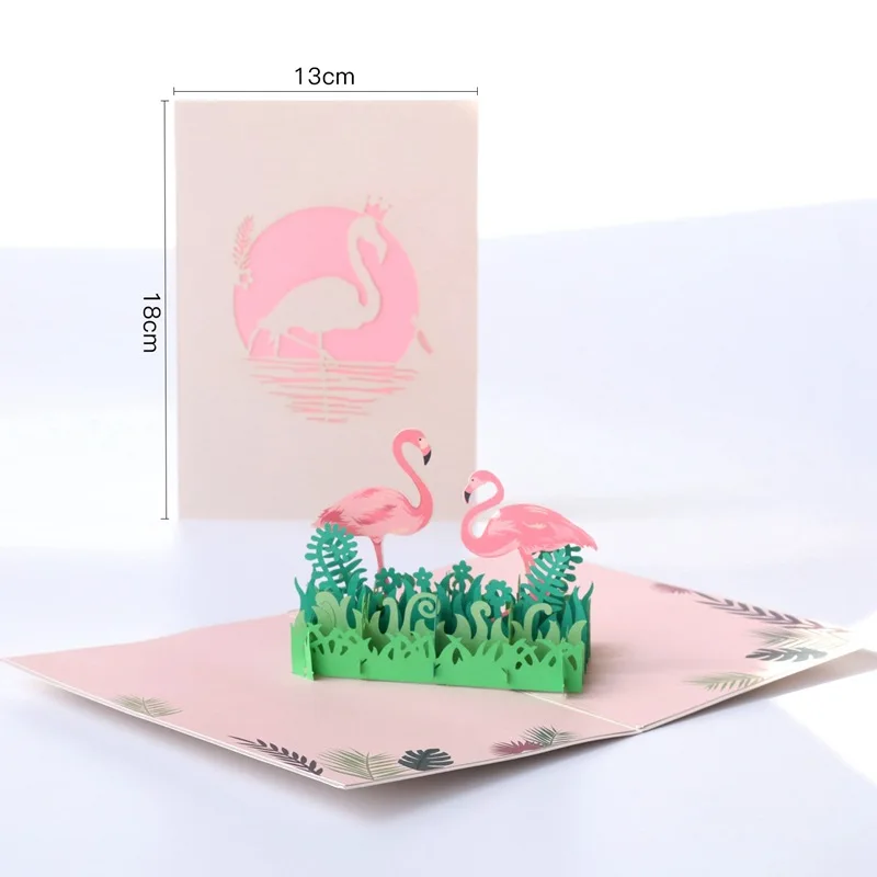 

3D поздравительная открытка на день Святого Валентина, креативная бумажная резьба с Фламинго ручной работы, детский день рождения, благосло...