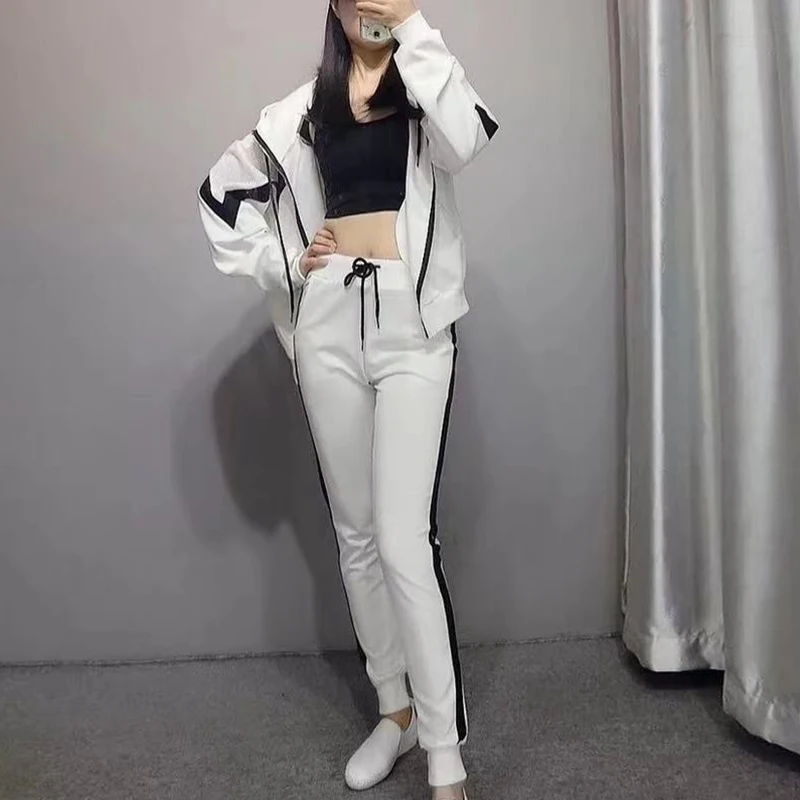 

New style casual cotton sportswear suit women's European station 2021 autumn long-sleeved hooded two-piece suit
