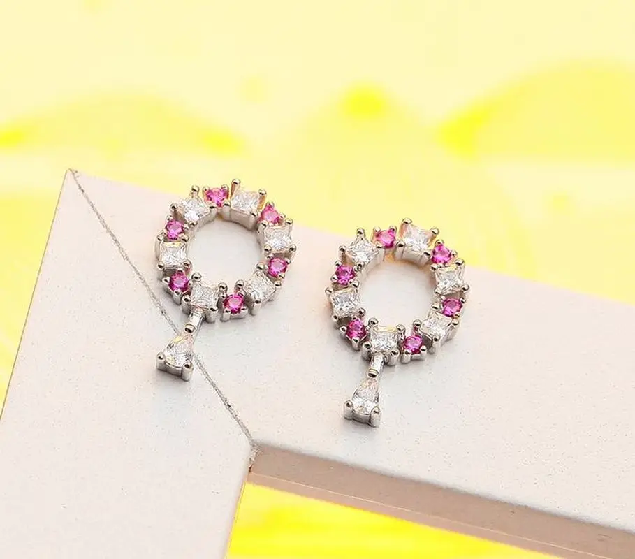 S925 Silver Pin Small Mini Rose Red Diamond Temperament Personality Hollow Ring Zircon Earrings Water Drop Lady | Украшения и
