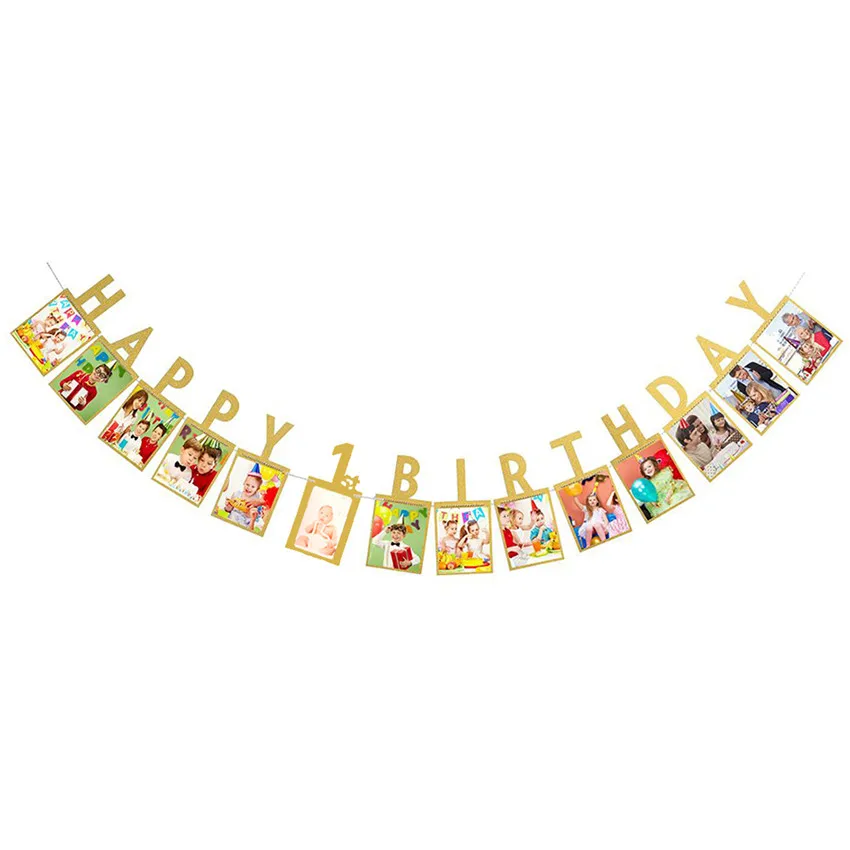 C-6 Happy 1st 12 месяцы фоторамка баннер Baby 1st декорации с днем рождения Baby Shower 1st для маленьких мальчиков девочек мой первый год вечерние поставки - Цвет: C-6 Happy 1st