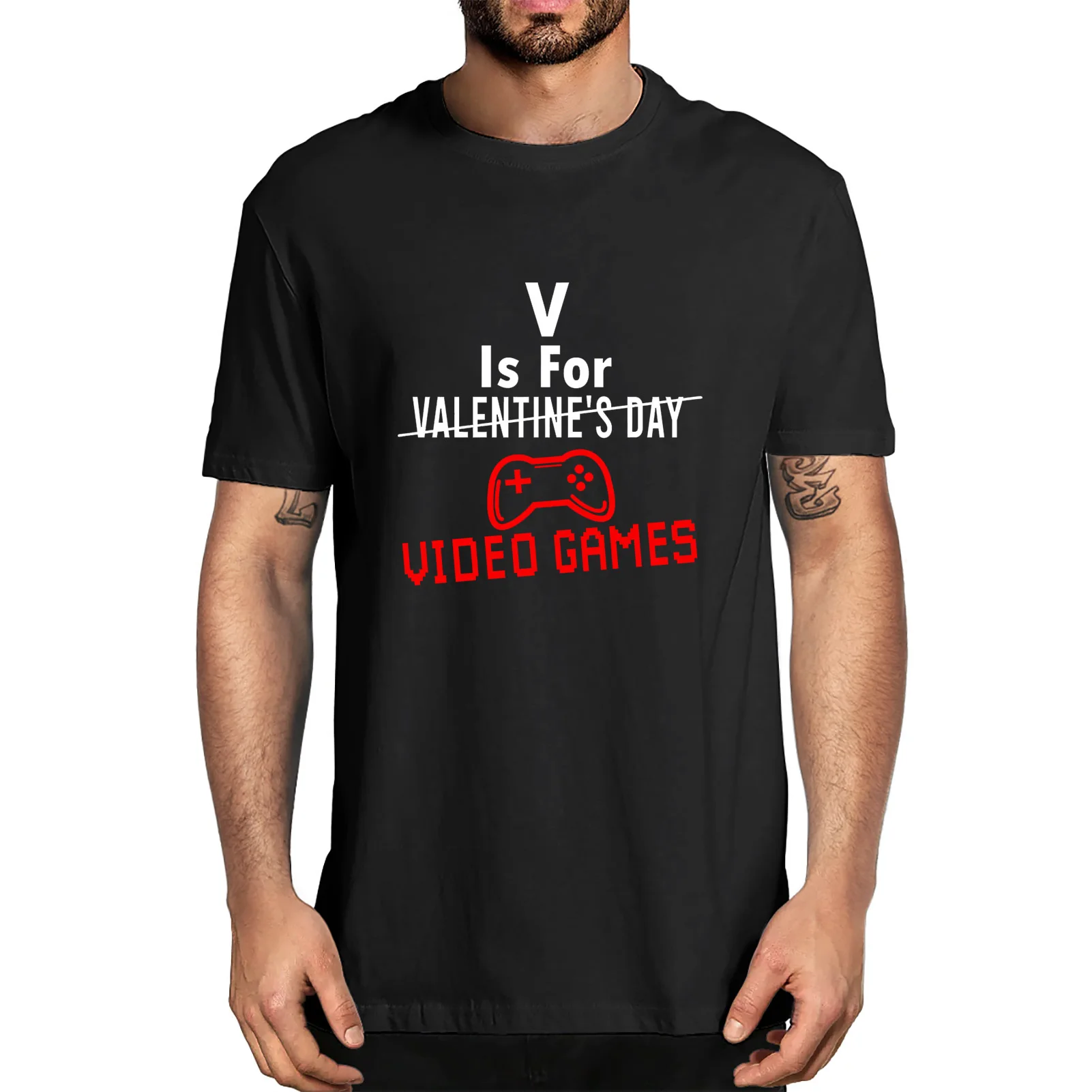 

V Is For Video Games Valentines Day Gaming Couples Matching Anime Men's T-Shirt Funny
