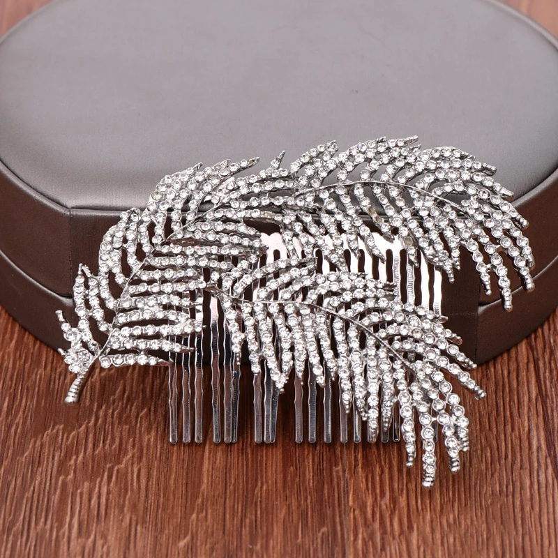 

Wedding Hair Accessories Bridal Hair Comb Silver Color Rhinestone Leaf Hair Comb Jewelry Pearl Bride Hair Ornaments Headpiece
