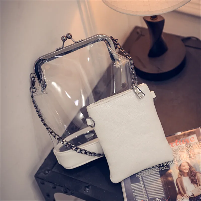 Женская сумка модная прозрачная на цепочке одно плечо маленькая пляжная с