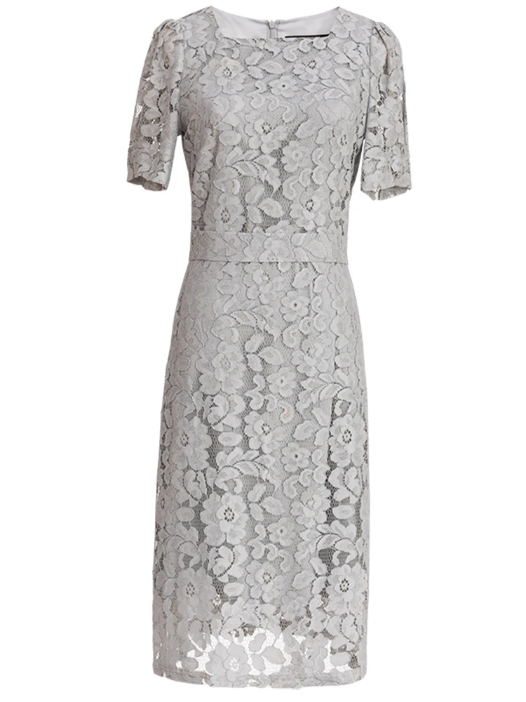 

Elegant Puff Short Sleeve High Quality Summer Lace Dress Female Romantic French Slim Midi Dresses Office Ladies Casual Work Wear