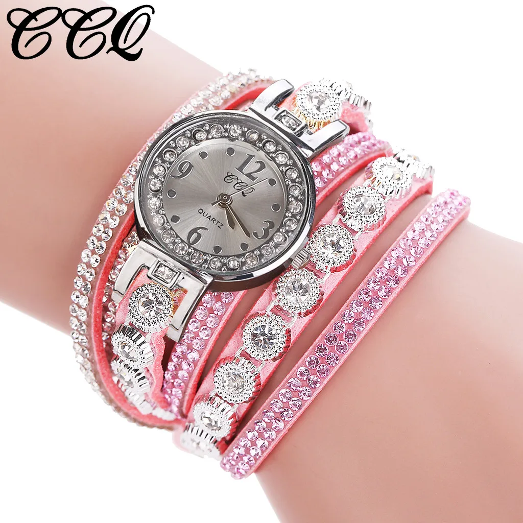 Ccq Женские винтажные блестящие часы с кристаллами браслет циферблатом