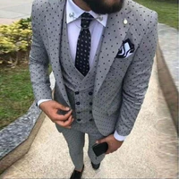 3 piece casual mens silver grey slim fit prom white tuxedos point solid business suits for wedding grooms blazervestpants