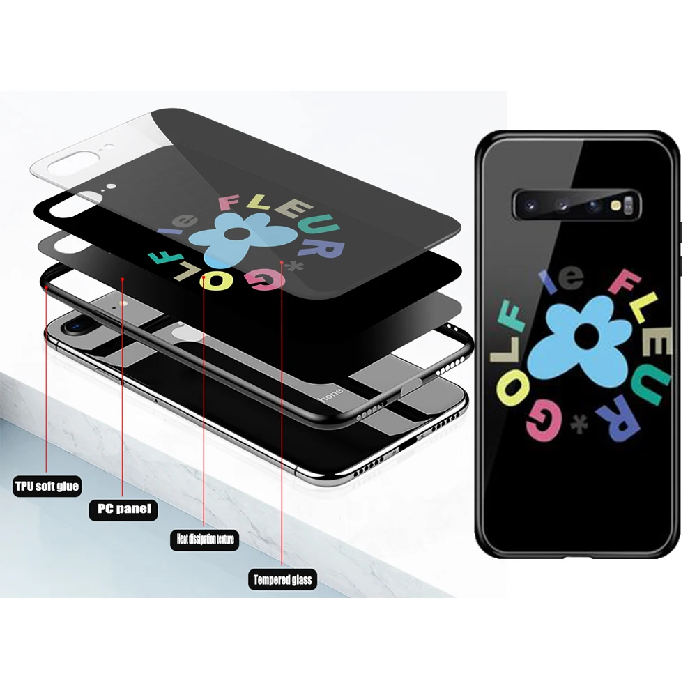 

Luxury sports brand flower print Phone Case Tempered Glass For Samsung S20 Plus S7 S8 S9 S10E Plus Note 8 9 10 Plus A7 2018